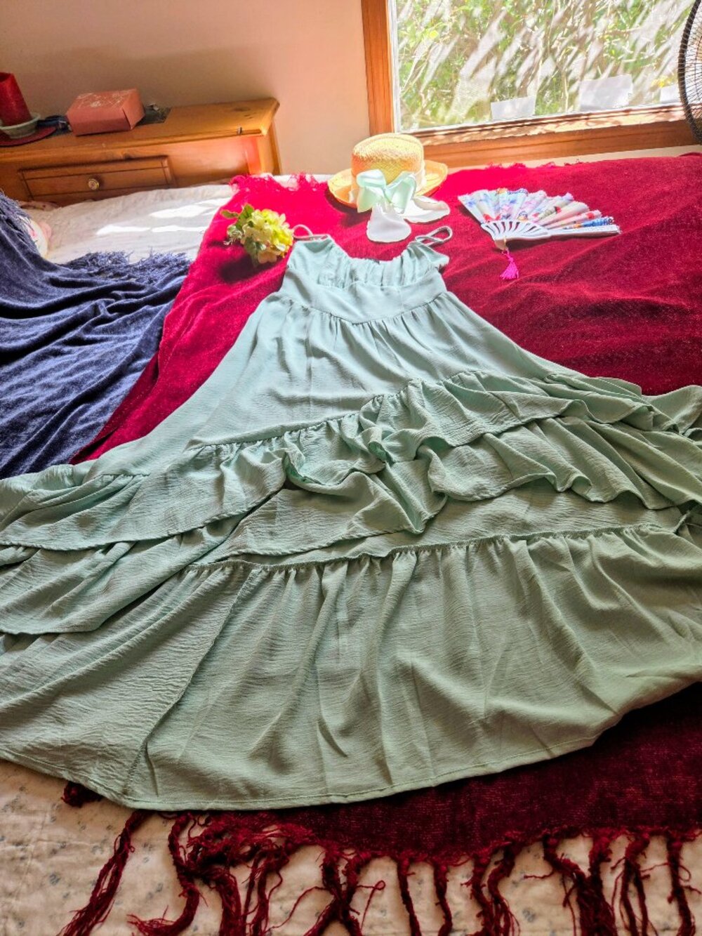 STUNNING HI-LO RUFFLE HEM MINT GREEN MAXI SMALL